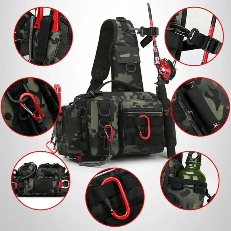 Premium Fishing Waist Bag with Rod Holder — Waterproof, Wear-Resistant Gear & Bait Storage